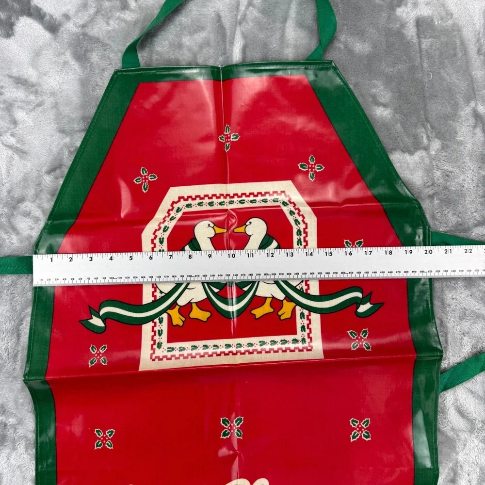 Vintage Merry Christmas Waterproof Vinyl Apron Geese Holiday Red Green Retro